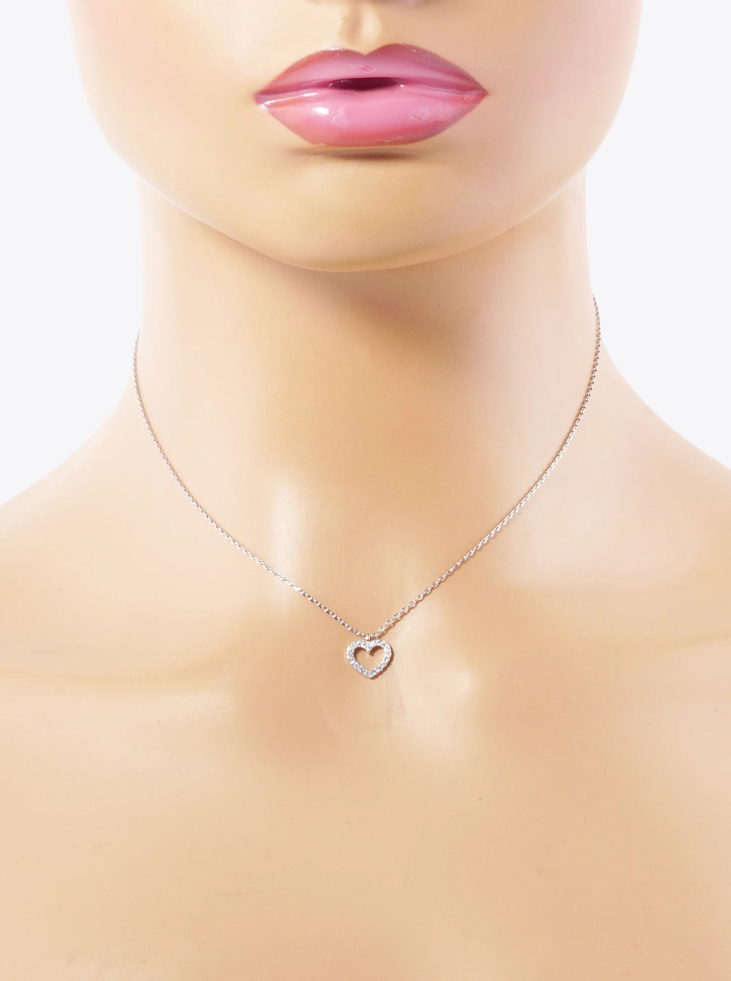 White Gold Dipped CZ Pave 8mm Heart Pendant Necklace