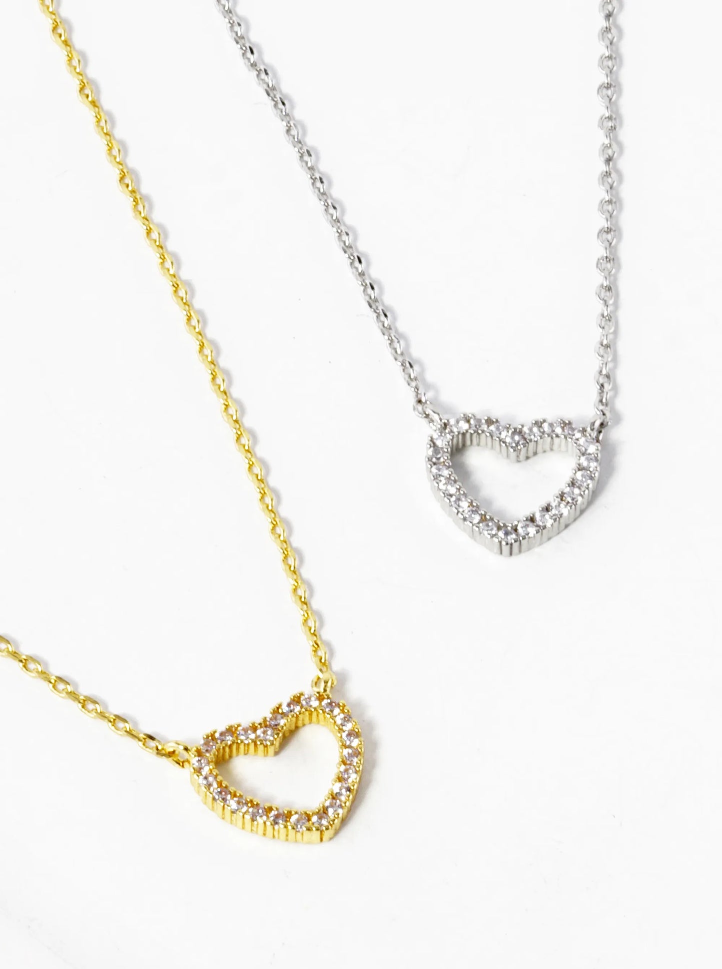 White Gold Dipped CZ Pave 8mm Heart Pendant Necklace