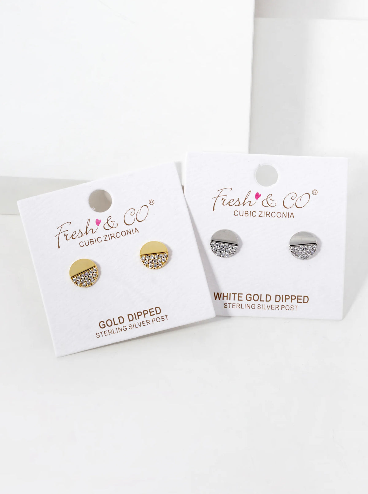 White Gold Dipped CZ Pave 8mm Round Stud Earrings