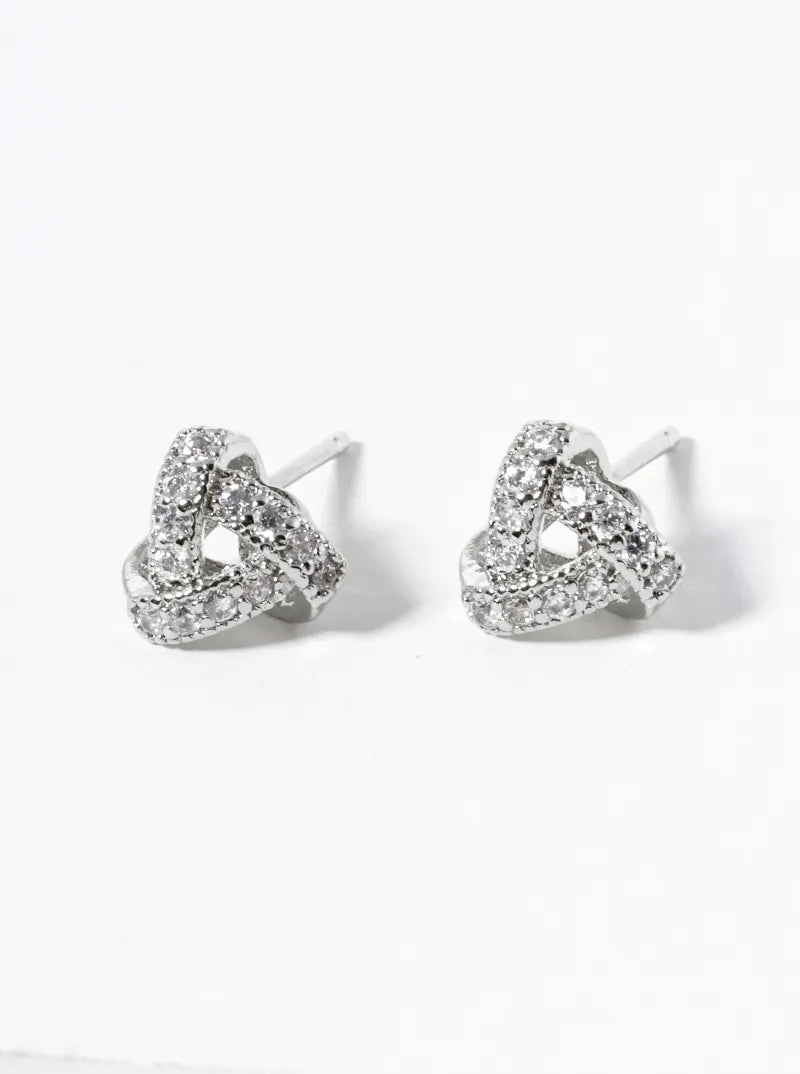 White Gold Dipped CZ Pave 8mm Triangle Post Stud Earrings