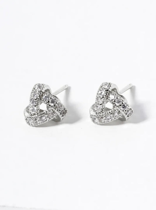 White Gold Dipped CZ Pave 8mm Triangle Post Stud Earrings