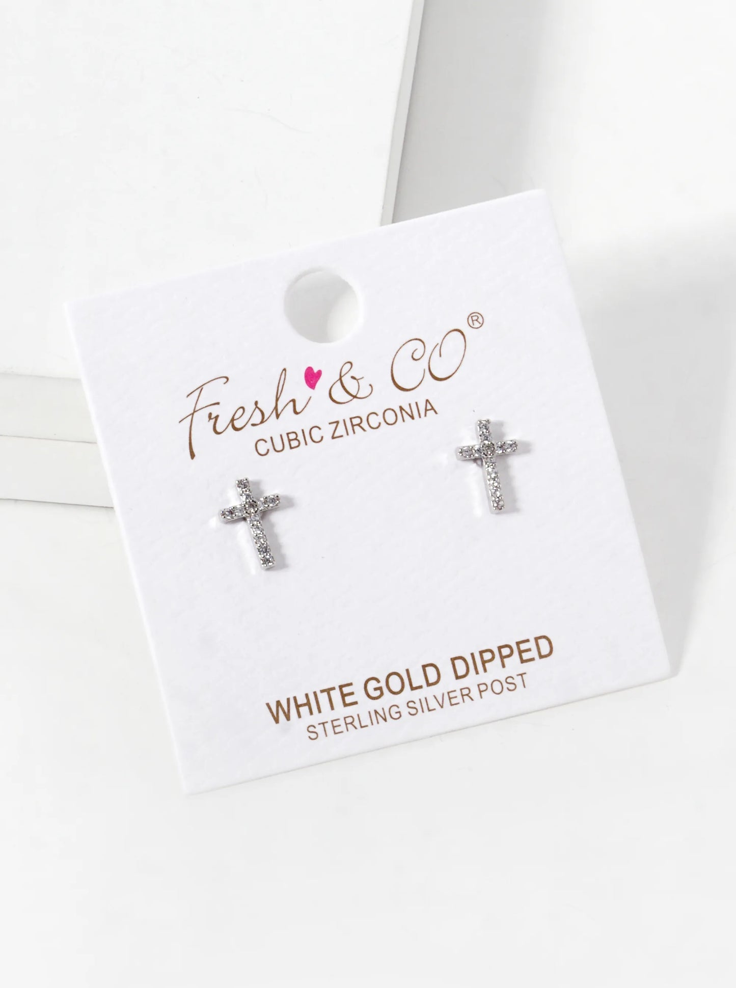 White Gold Dipped CZ Pave 9mm Cross Stud Earrings