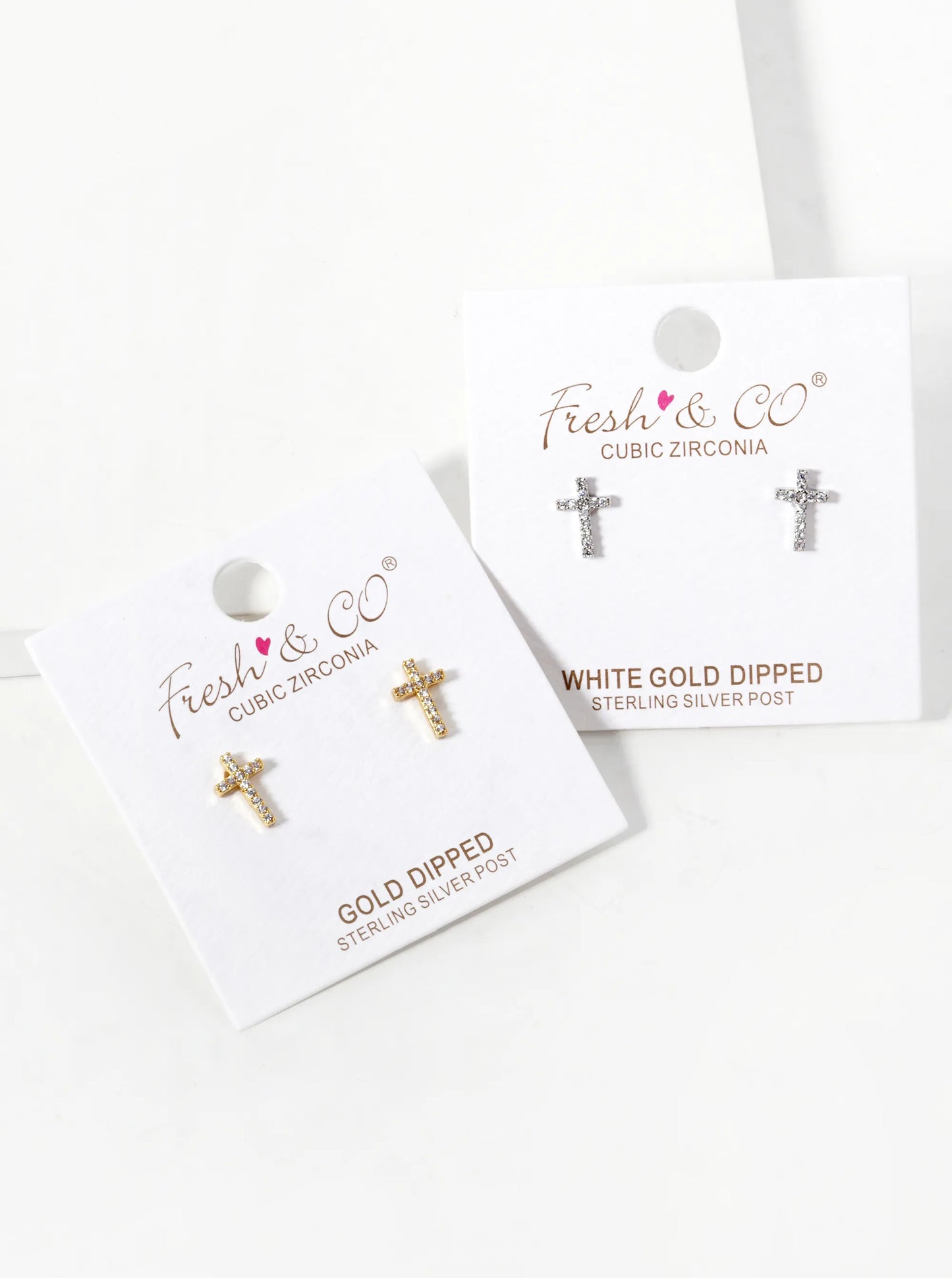 White Gold Dipped CZ Pave 9mm Cross Stud Earrings