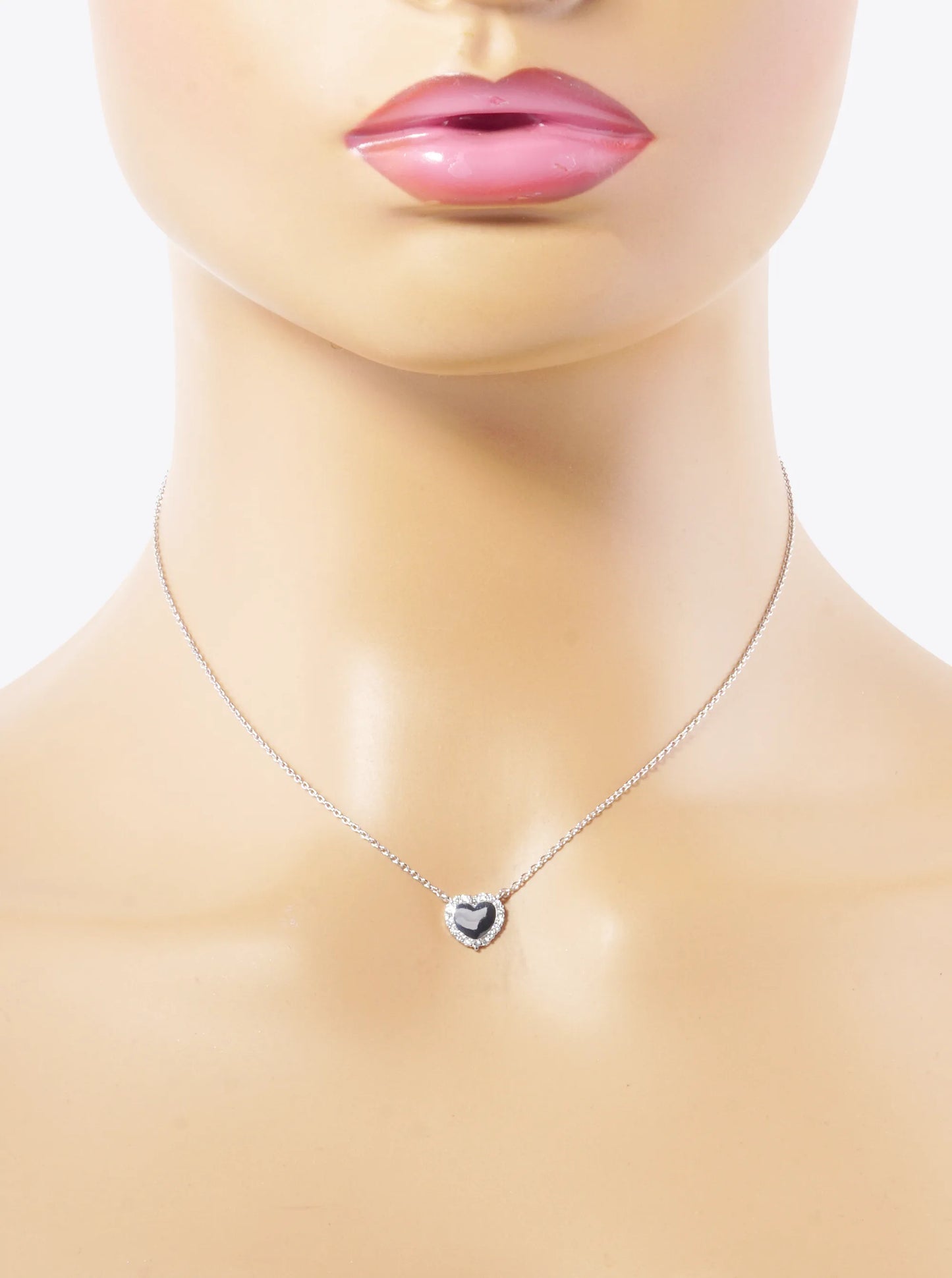 White Gold Dipped CZ Pave 9mm Heart Pendant Necklace