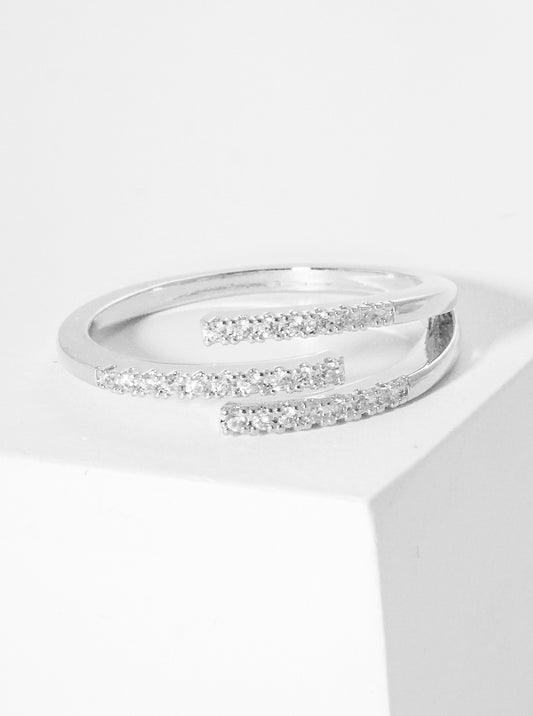 White Gold Dipped CZ Pave Adjustable Cuff Ring