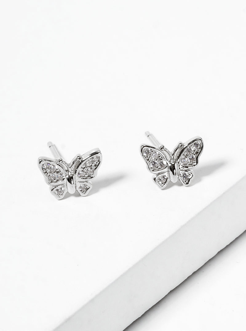 18K Gold Dipped CZ Pave Butterfly Dainty Stud Earrings