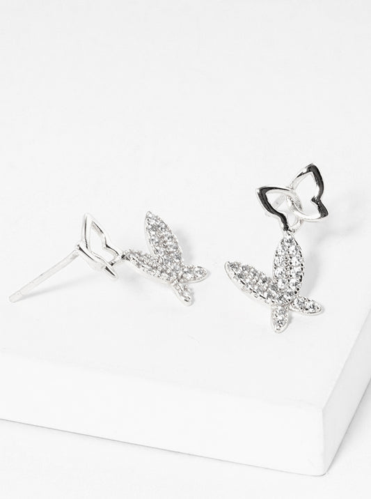 White Gold Dipped CZ Owl Post Stud Earrings