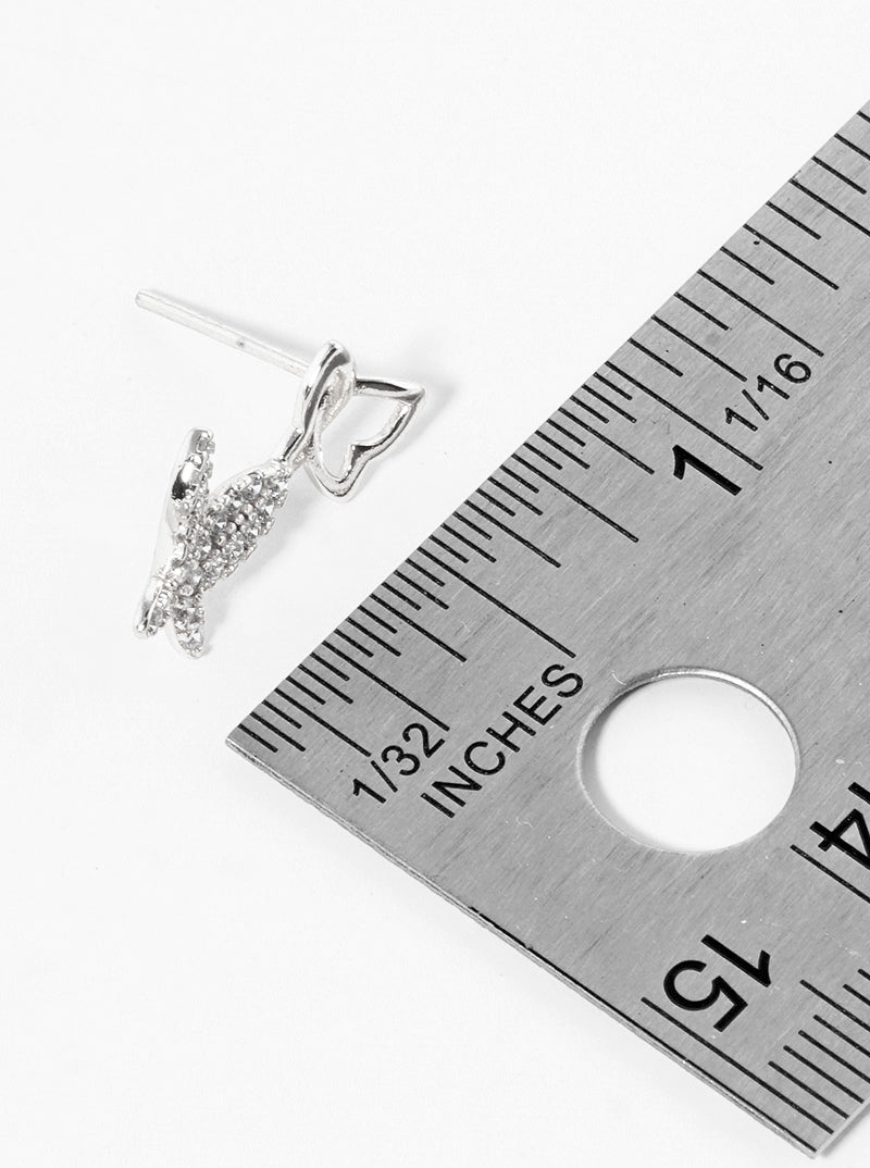 White Gold Dipped CZ Pave Butterfly Stud Earrings
