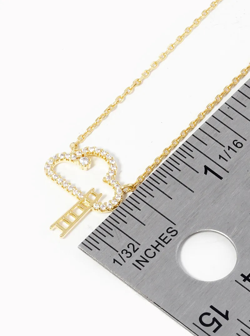 White Gold Dipped CZ Pave Cloud Ladder Pendant Necklace