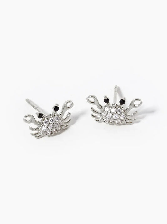 White Gold Dipped CZ Pave Crab Stud Earrings