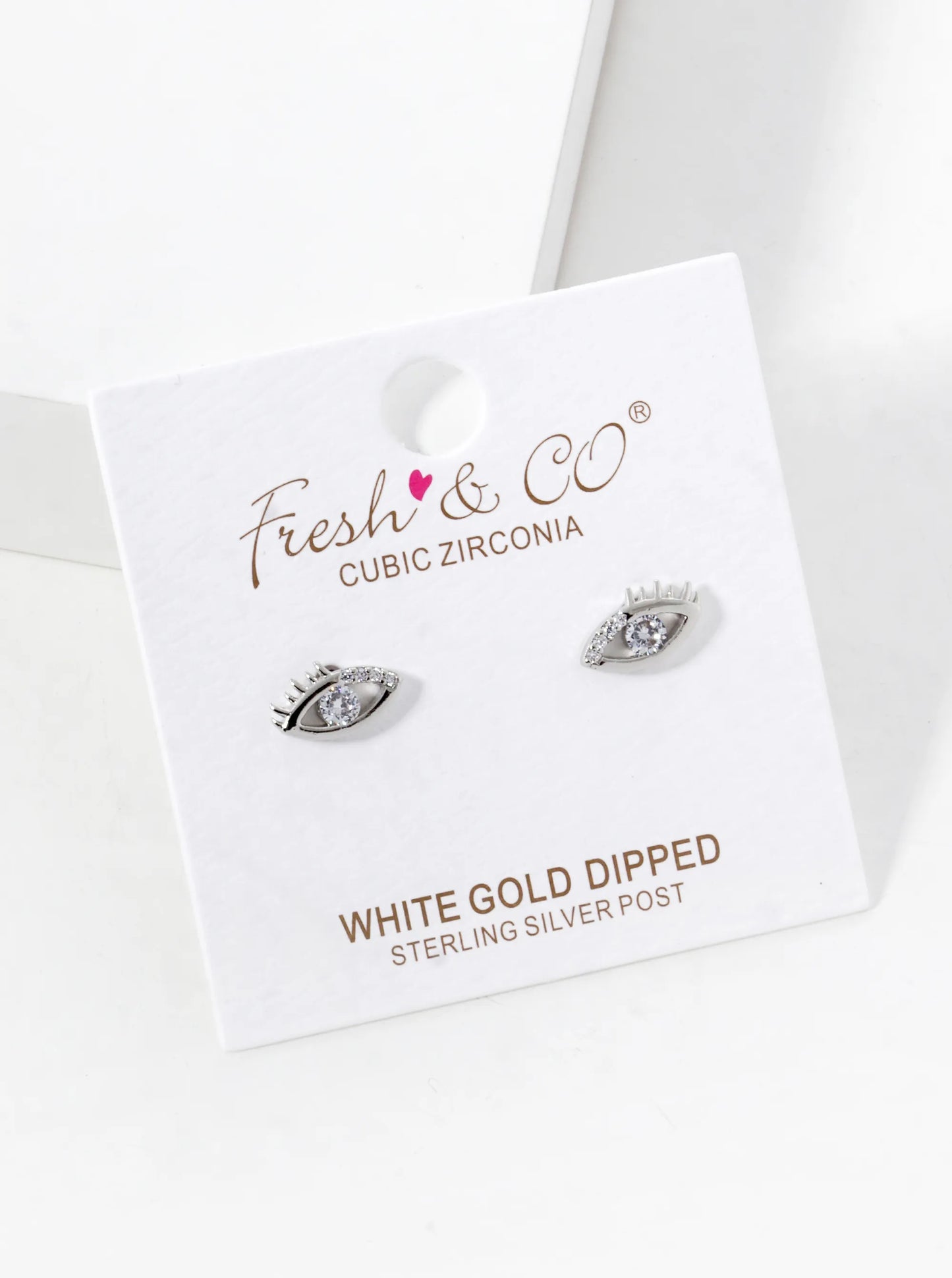 White Gold Dipped CZ Pave Dainty Evil Eye Stud Earrings