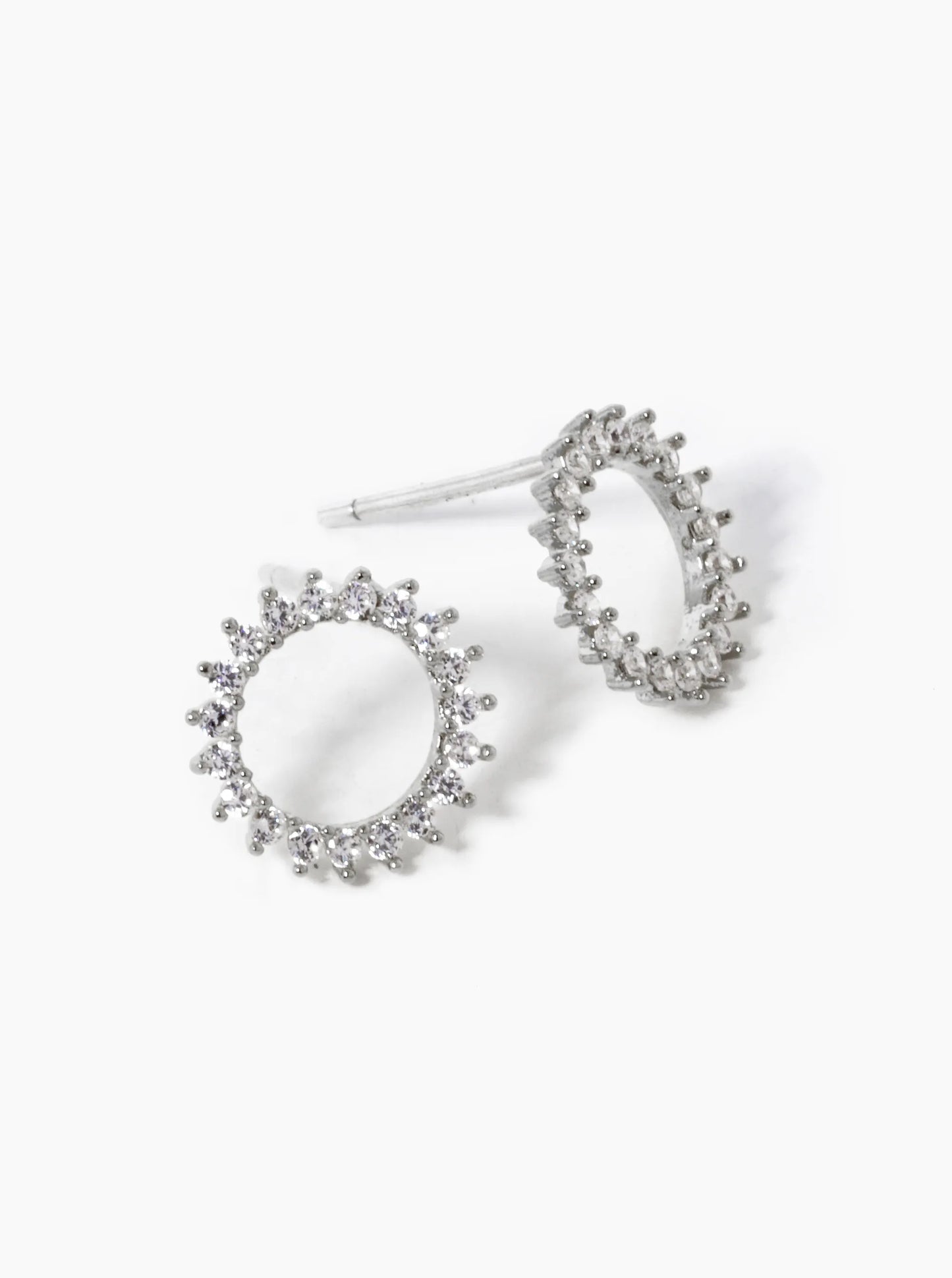 White Gold Dipped CZ Pave Delicate Halo Circle Stud Earrings