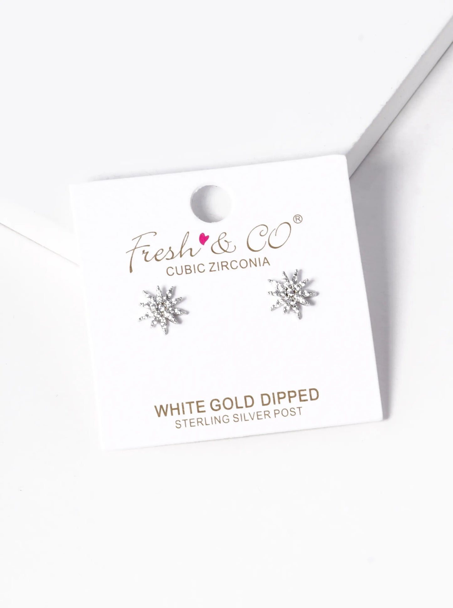 White Gold Dipped CZ Pave Double Star Stud Earrings
