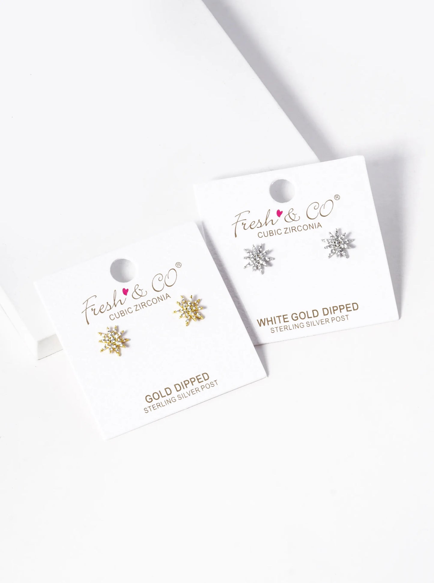 White Gold Dipped CZ Pave Double Star Stud Earrings
