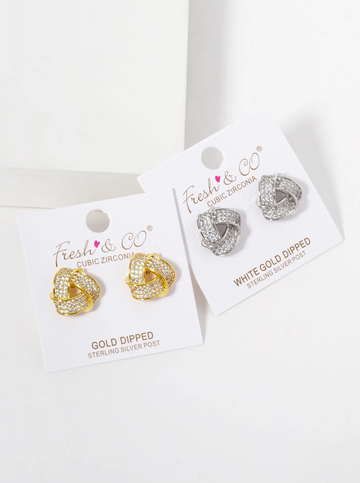 White Gold Dipped CZ Pave Impossible Triangle Stud Earrings