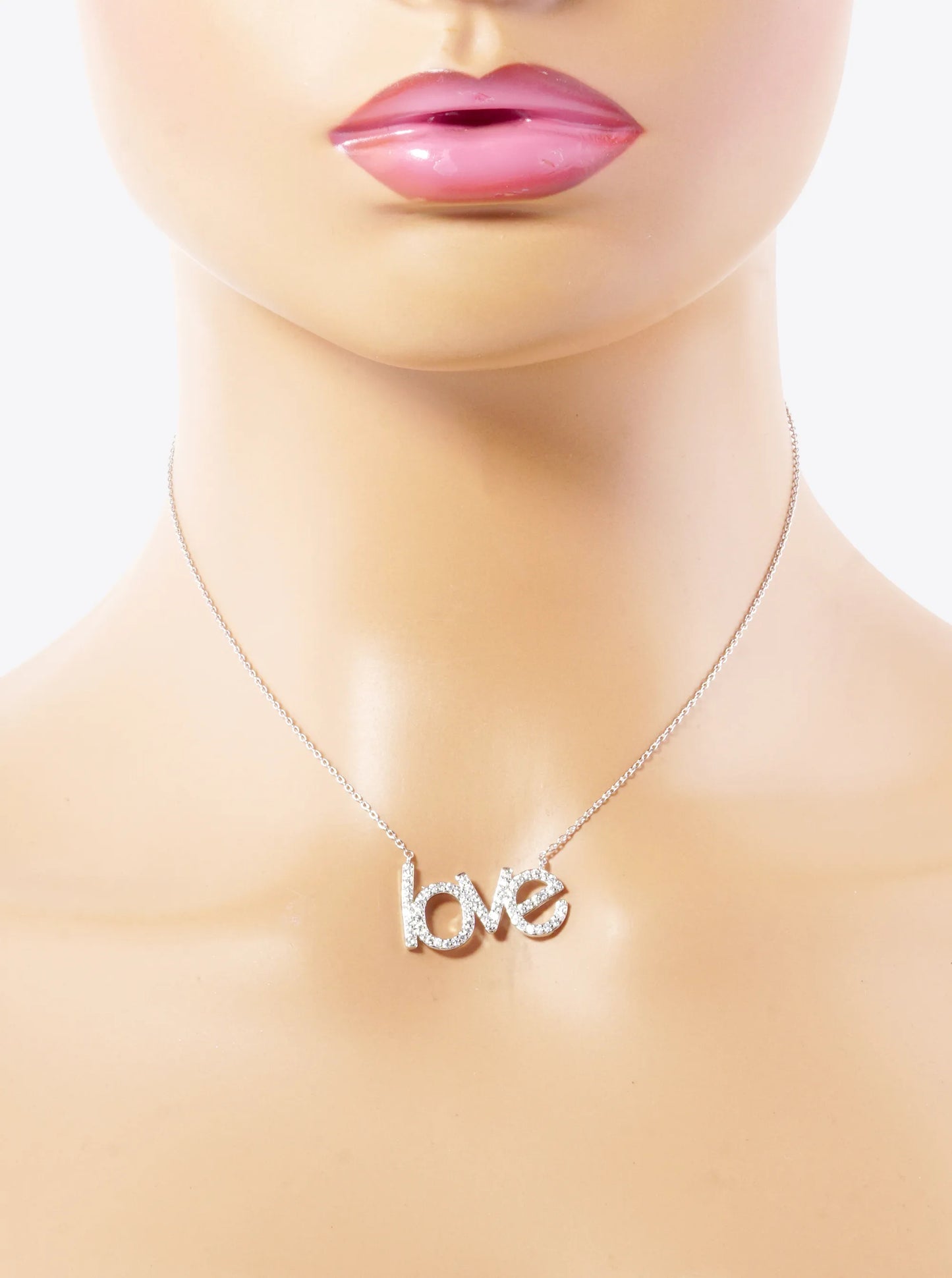 White Gold Dipped CZ Pave Love Word Pendant Necklace