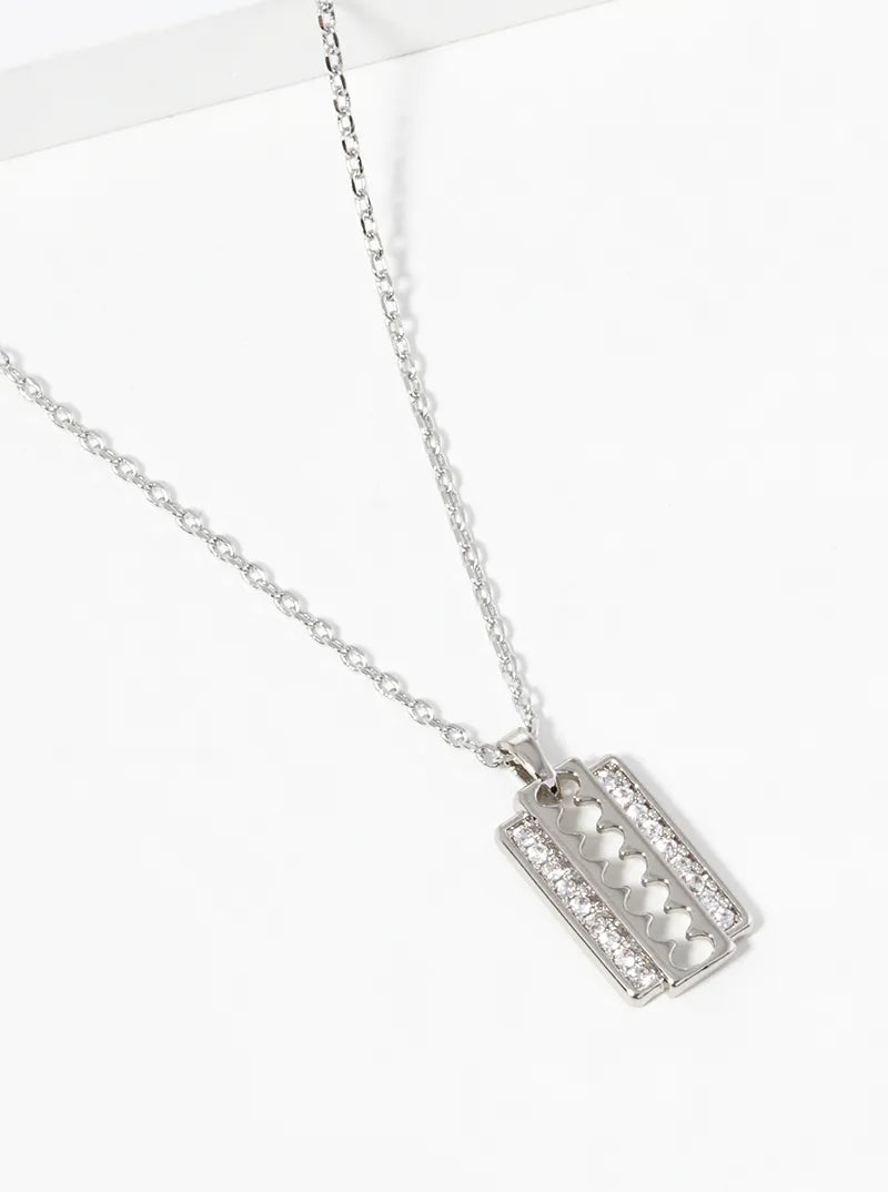 White Gold Dipped CZ Pave Razor Pendant Necklace