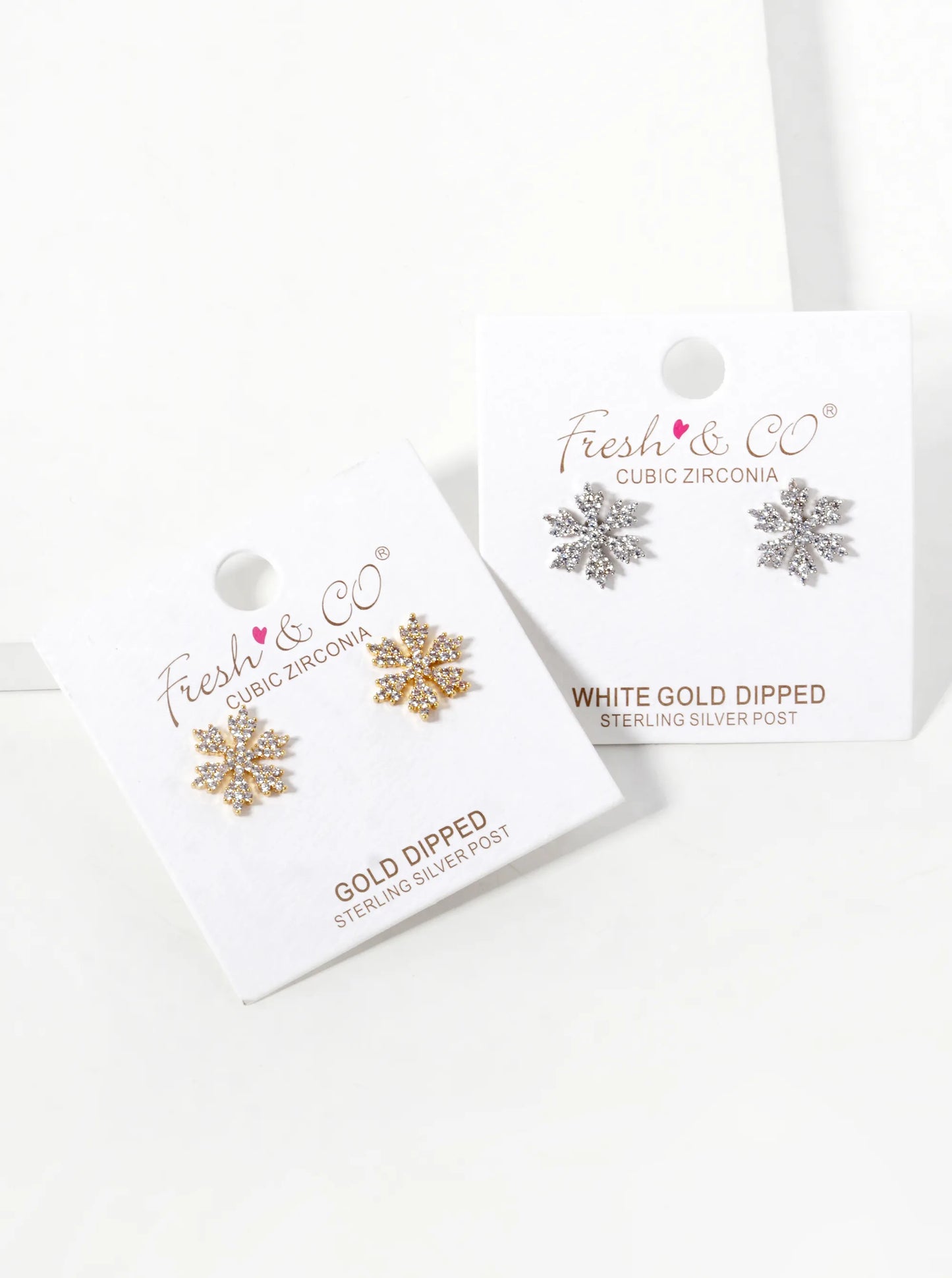 White Gold Dipped CZ Pave Snowflake Stud Earrings