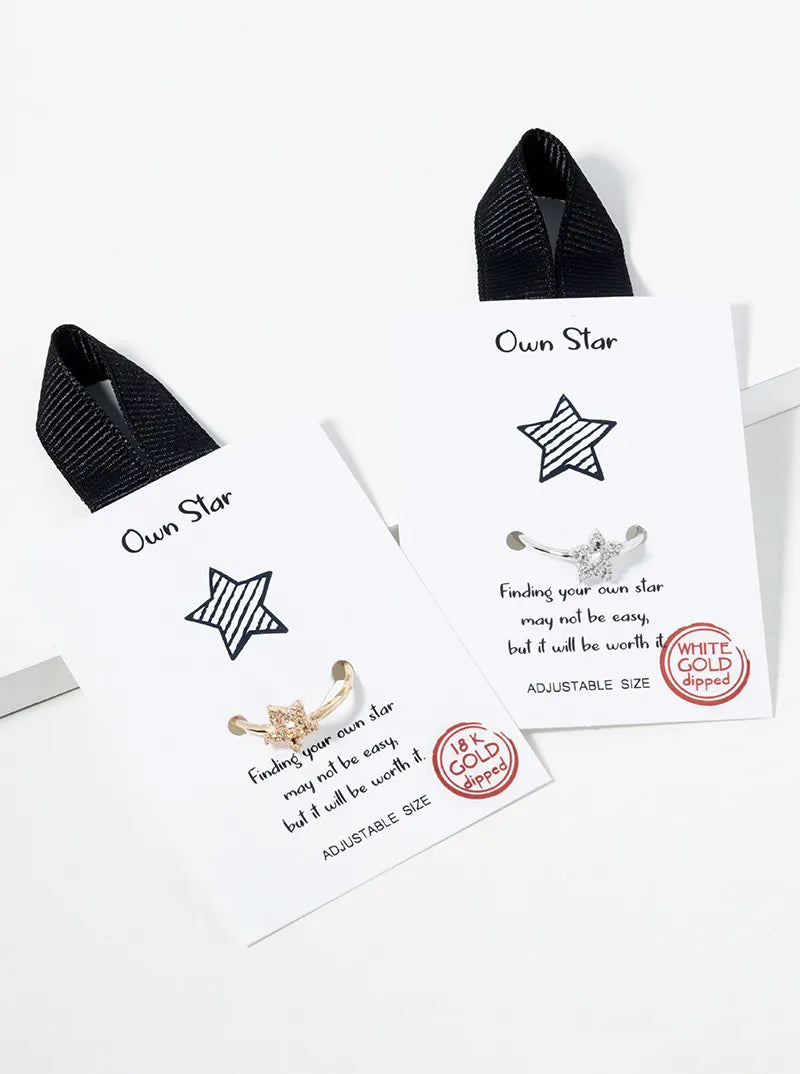 White Gold Dipped CZ Pave Star Adjustable Ring