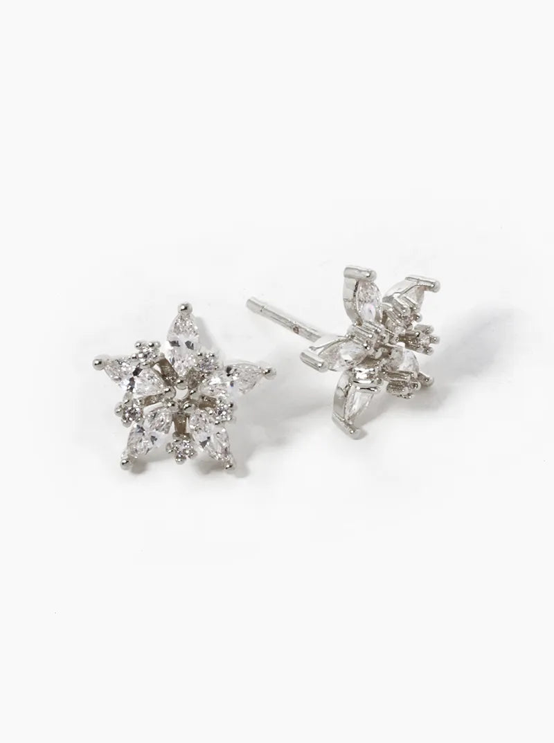 White Gold Dipped CZ Pave Star Stud Earrings