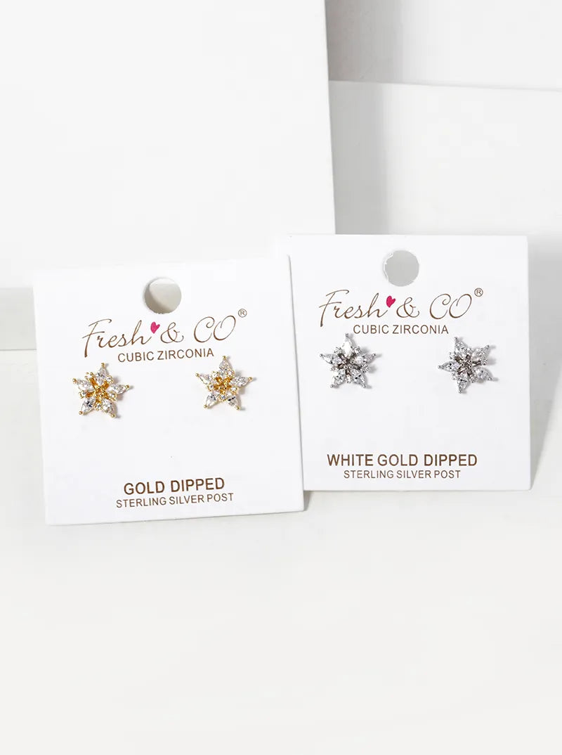 White Gold Dipped CZ Pave Star Stud Earrings