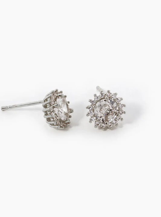 White Gold Dipped CZ Pave Stud Earrings
