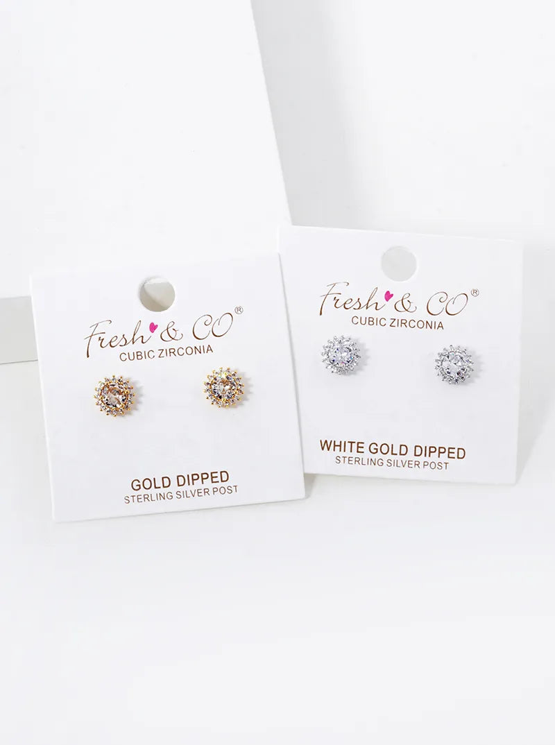 White Gold Dipped CZ Pave Stud Earrings