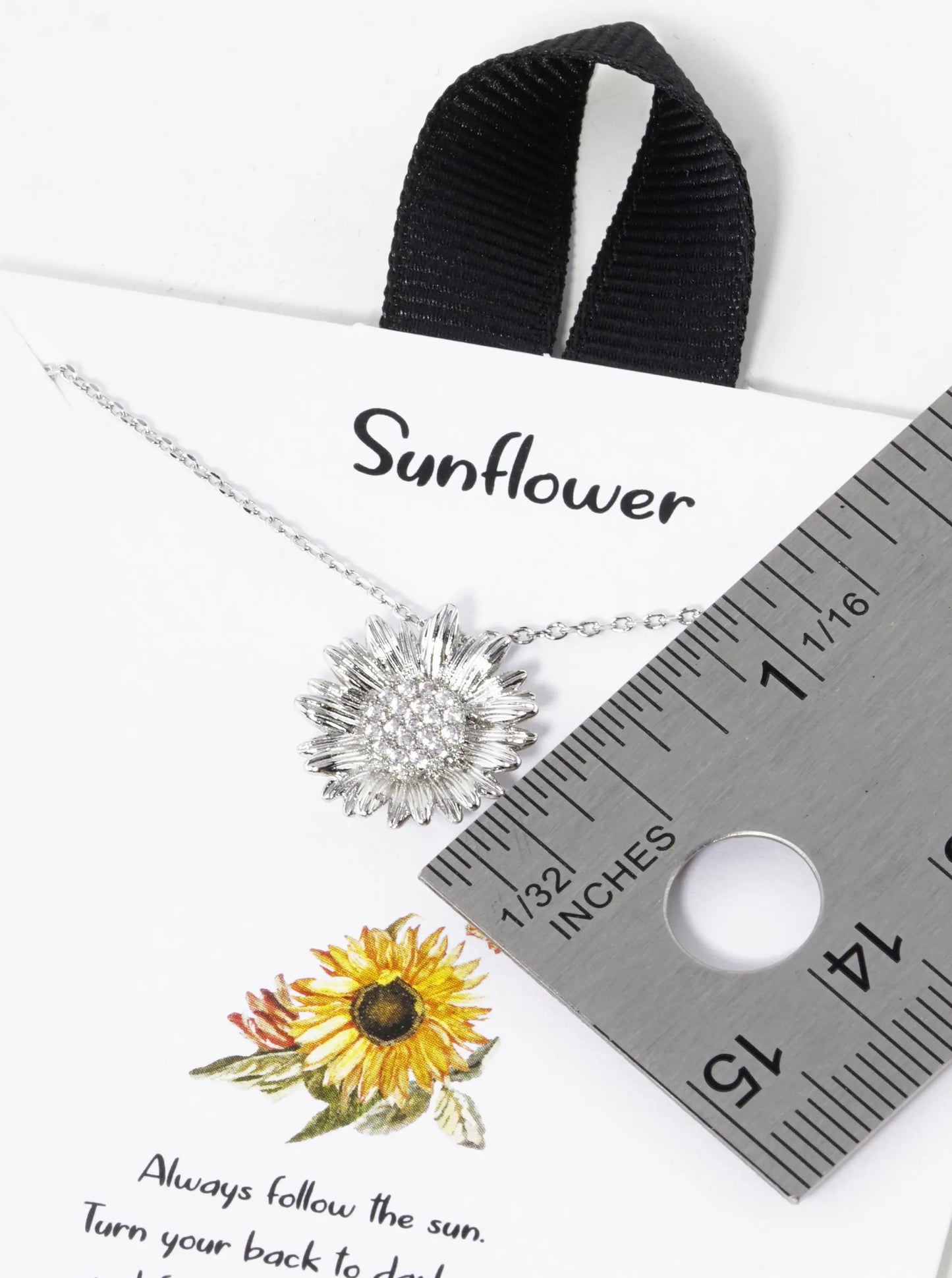 White Gold Dipped CZ Pave Sunflower Pendant Necklace