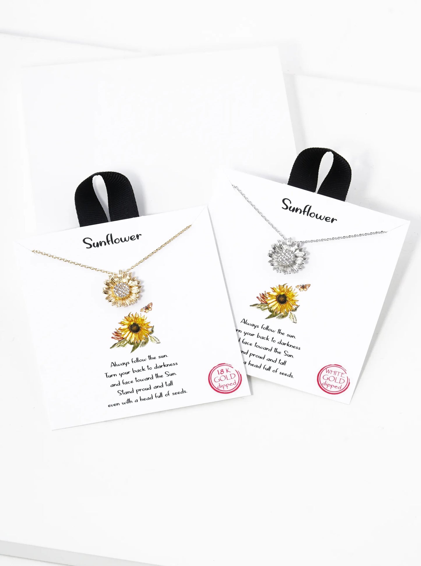White Gold Dipped CZ Pave Sunflower Pendant Necklace