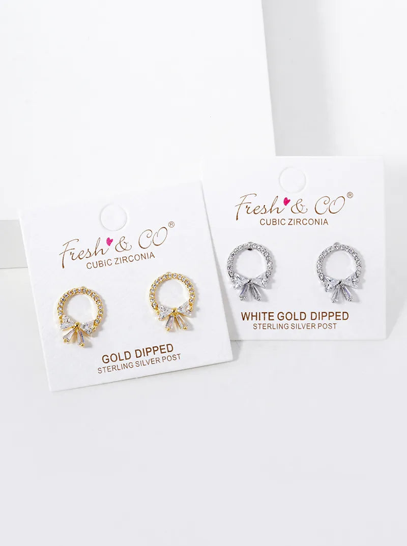 White Gold Dipped CZ Pave Wreath Stud Earrings