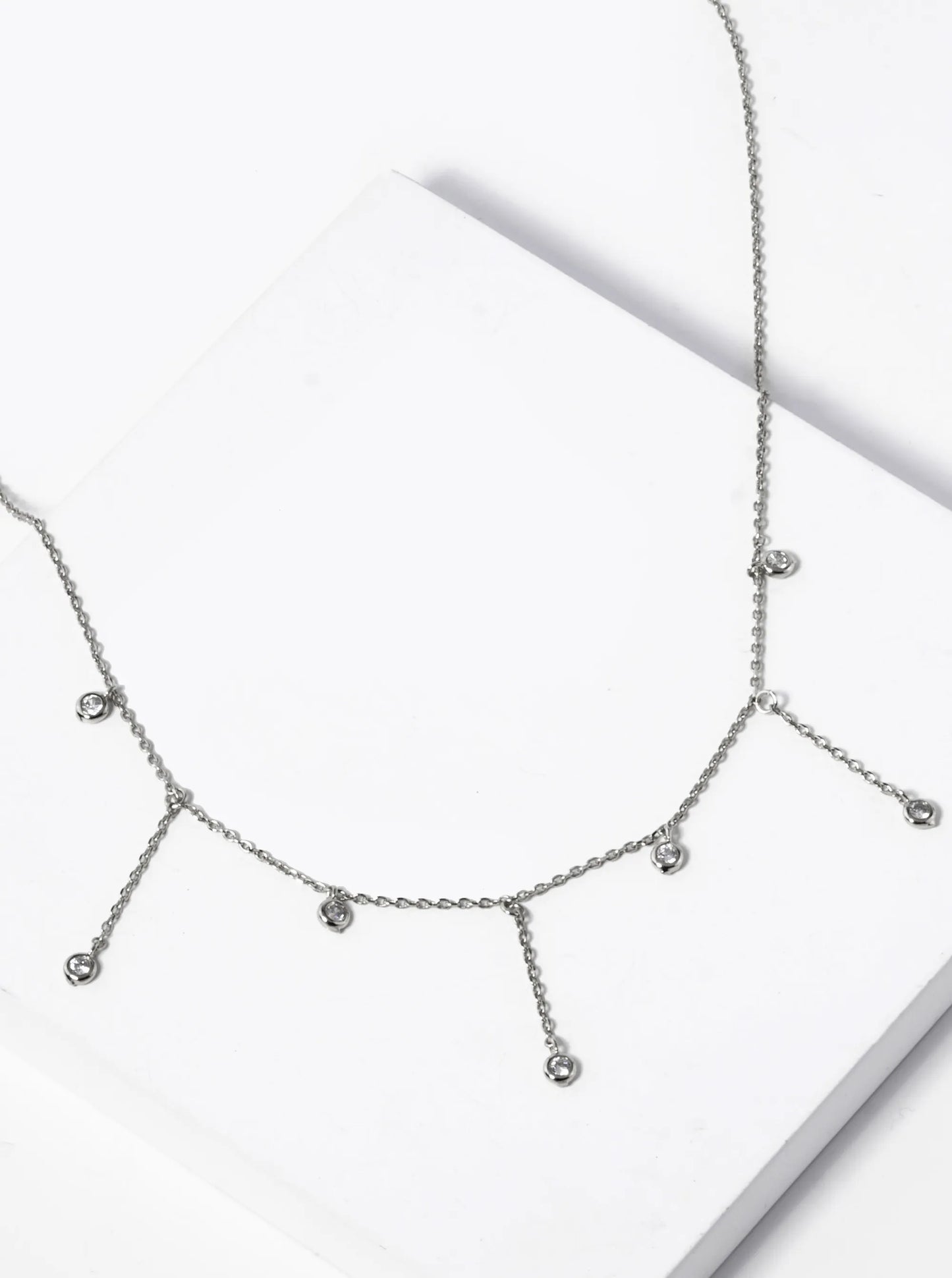 18k Gold Dipped Cubic Zirconia Chain Drop Delicate Necklace