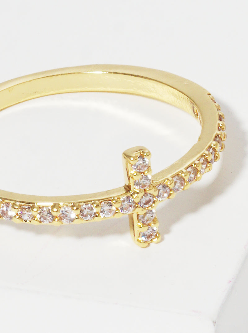 White Gold Dipped Cubic Zirconia Cross Rings