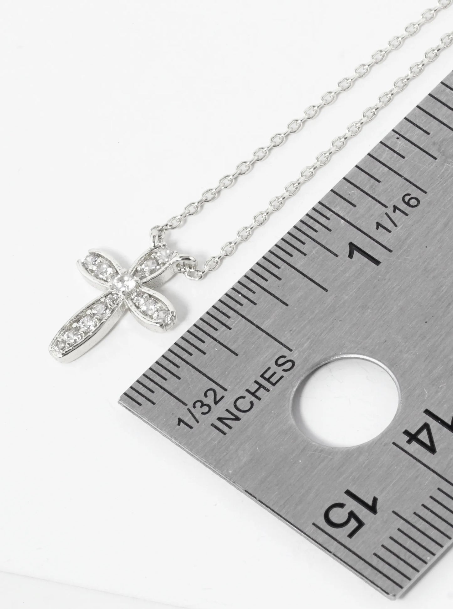 White Gold Dipped Cubic Zirconia Pave Cross Pendant Necklace