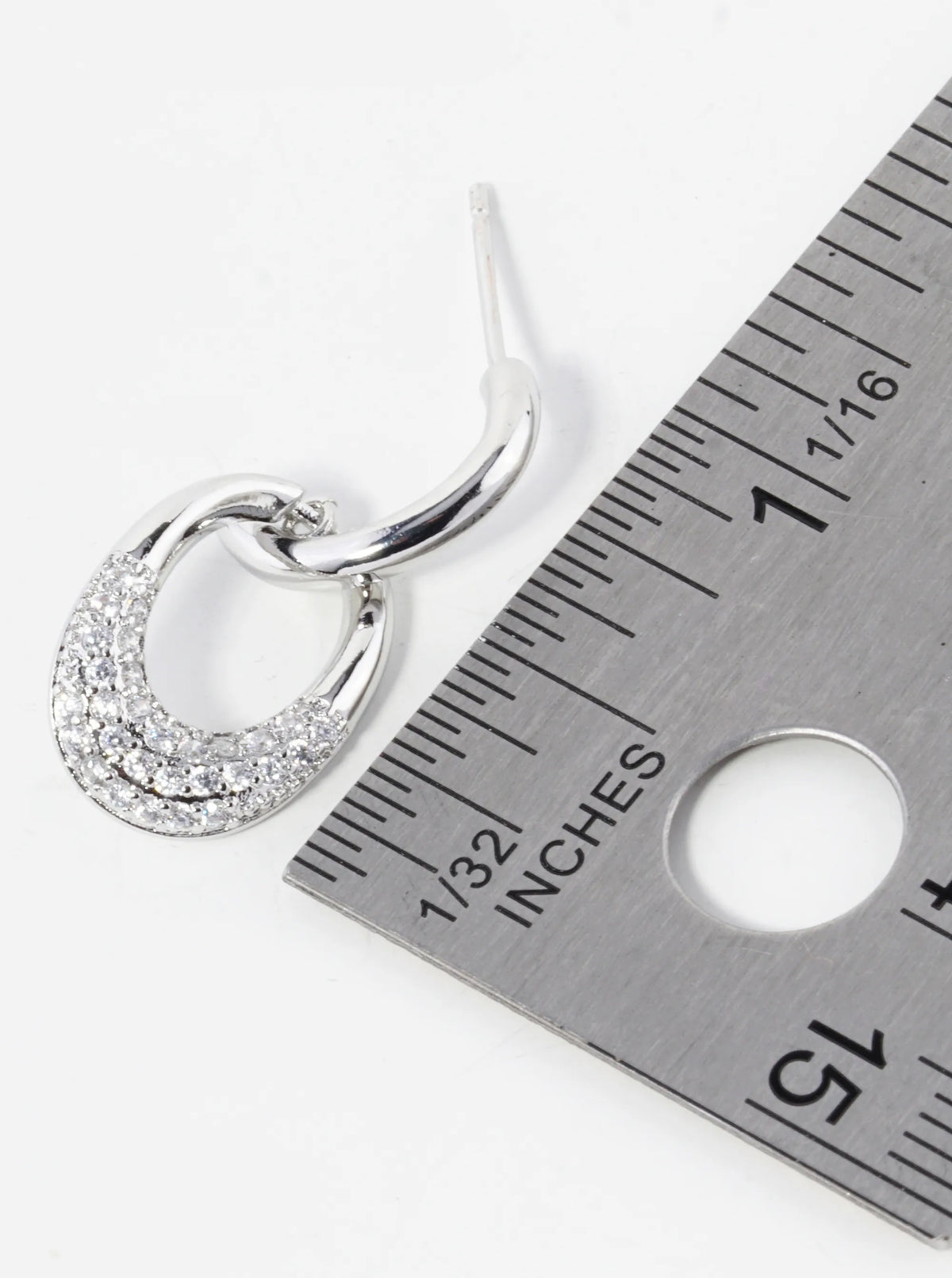 White Gold Dipped Cubic Zirconia Pave Oval Door Knocker Post Earrings
