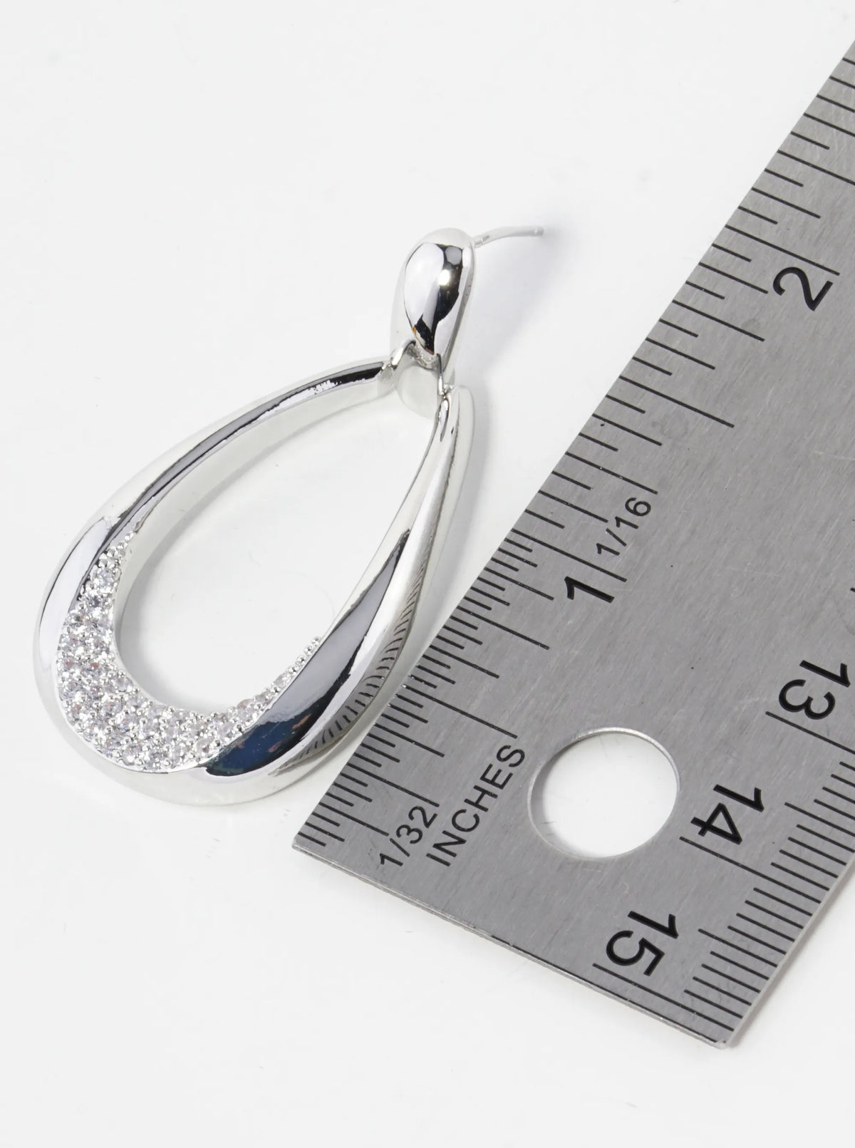 White Gold Dipped Cubic Zirconia Pave Teardrop Post Earrings