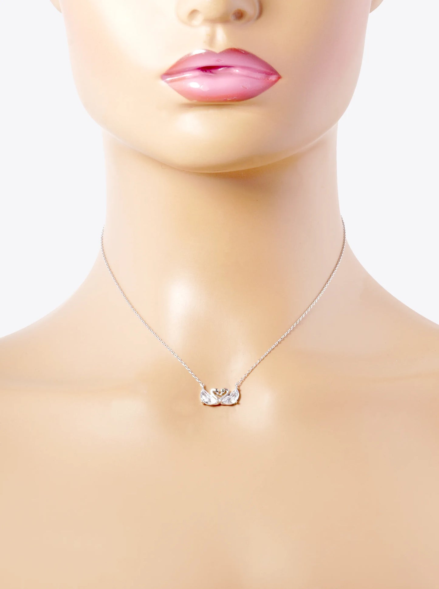 White Gold Dipped Cubic Zirconia Swan Couple Pendant Necklace