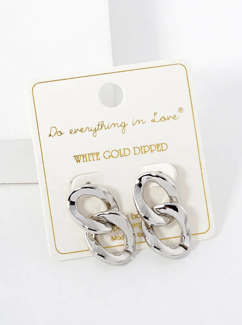 White Gold Dipped Curb Chain Post Earrings