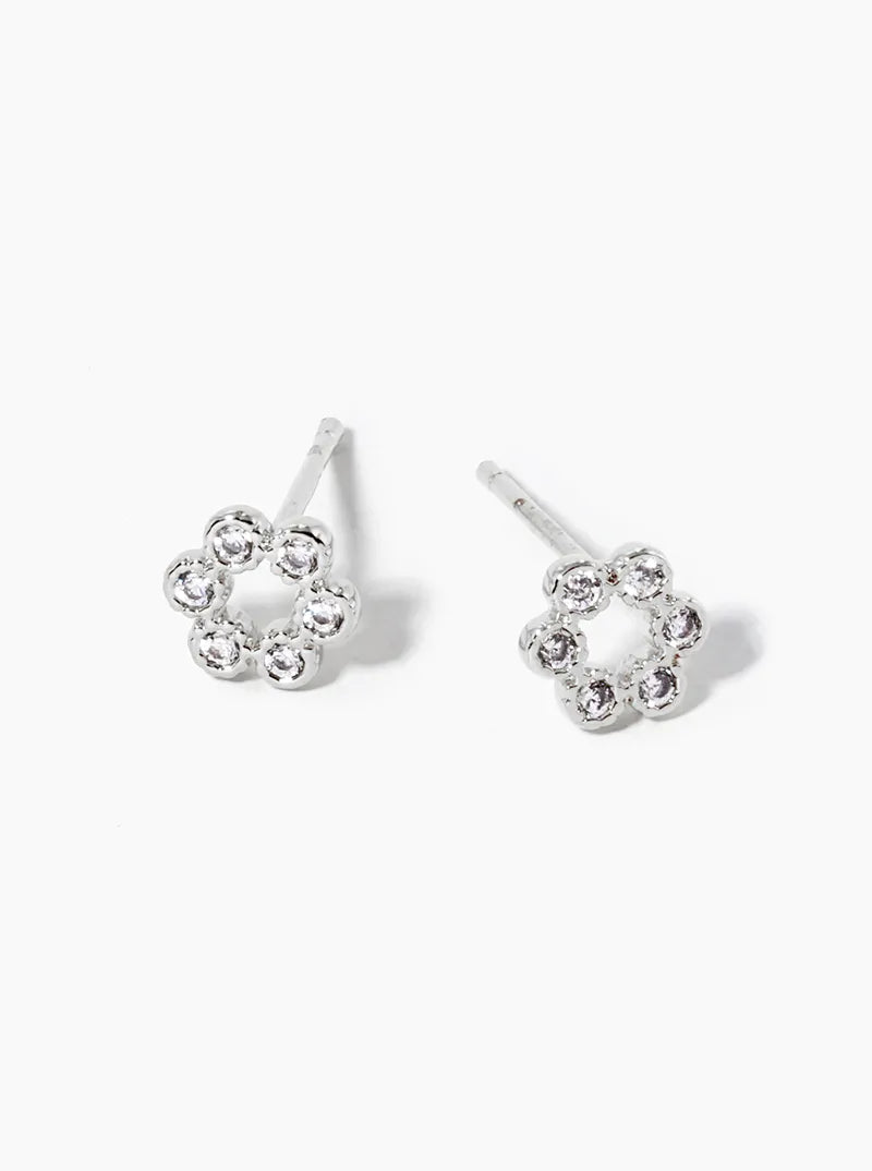 White Gold Dipped Dainty 6 CZ Stones Post Stud Earrings