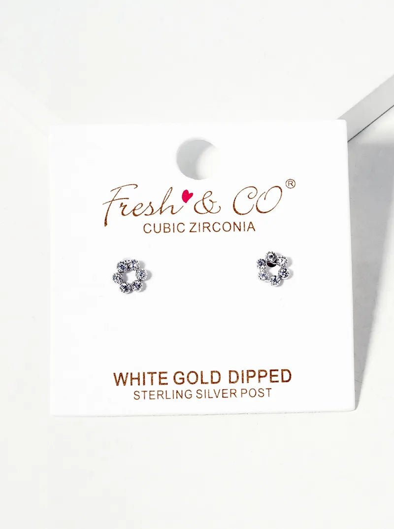 White Gold Dipped Dainty 6 CZ Stones Post Stud Earrings