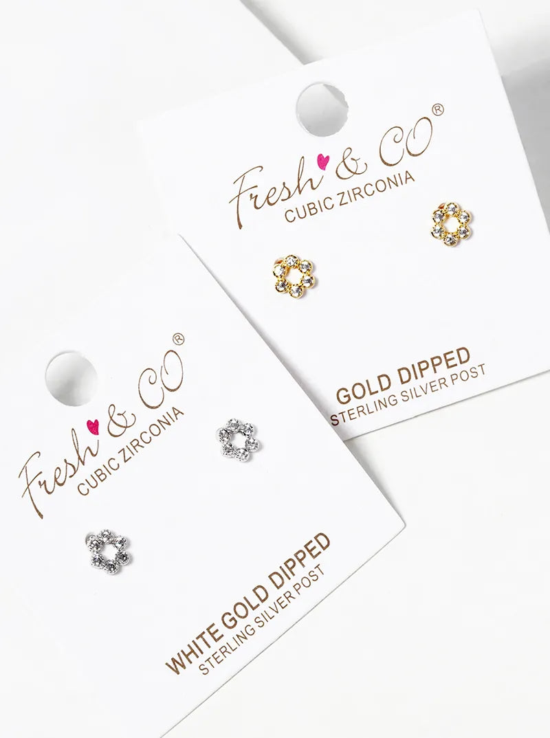 White Gold Dipped Dainty 6 CZ Stones Post Stud Earrings