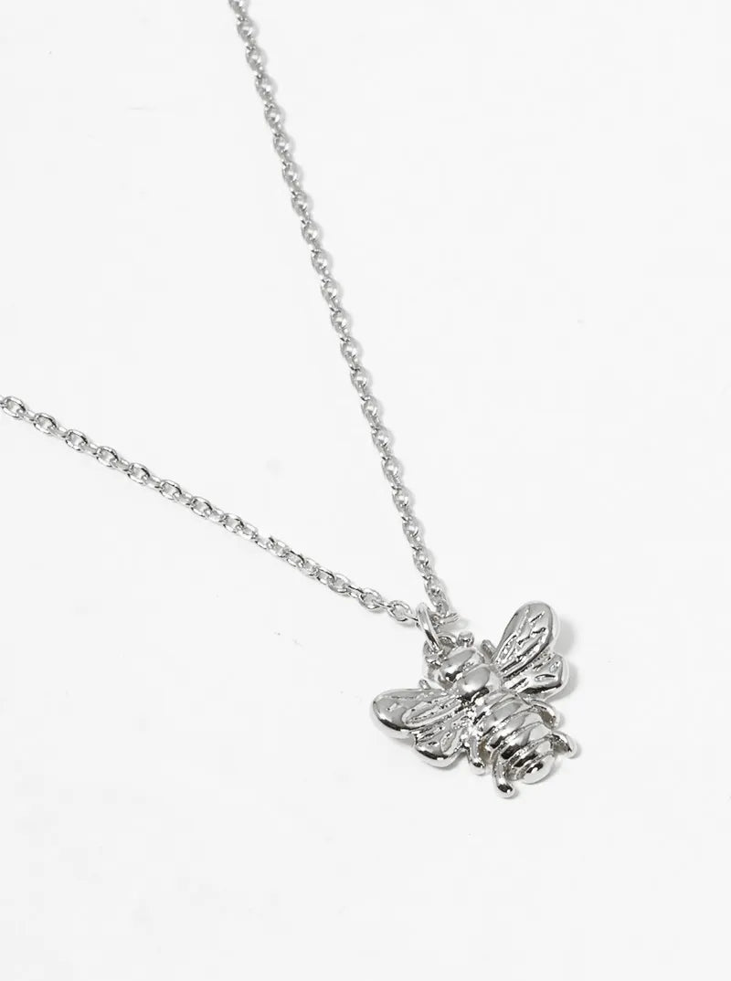 White Gold Dipped Dainty Honey Bee Pendant Necklace