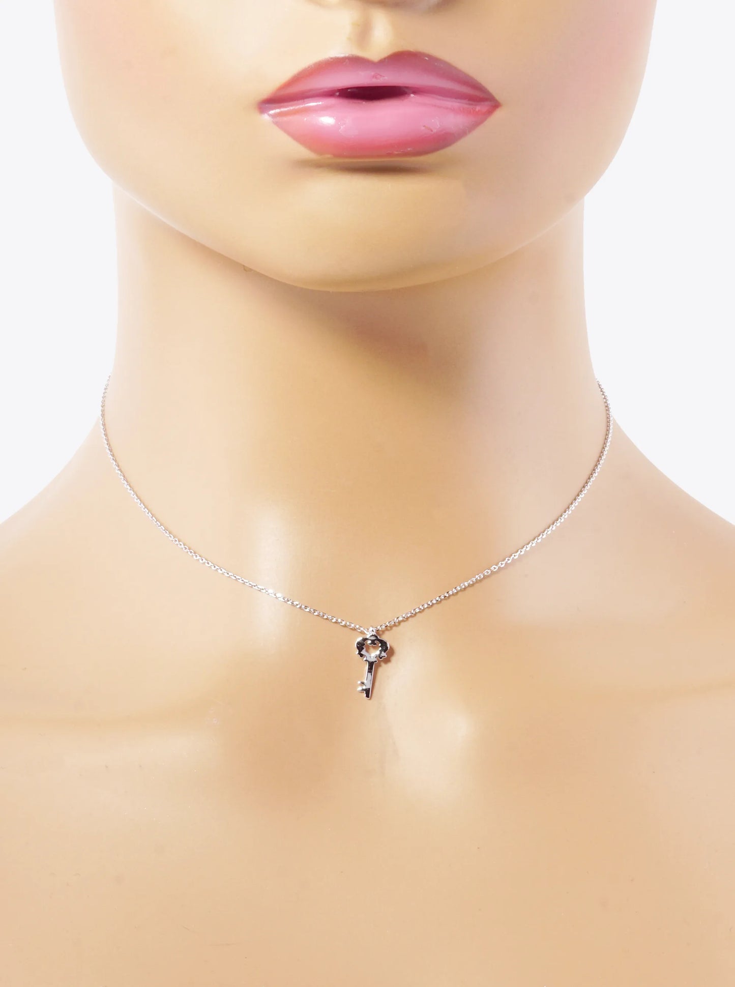 White Gold Dipped Delicate Flat Key Pendant Necklace
