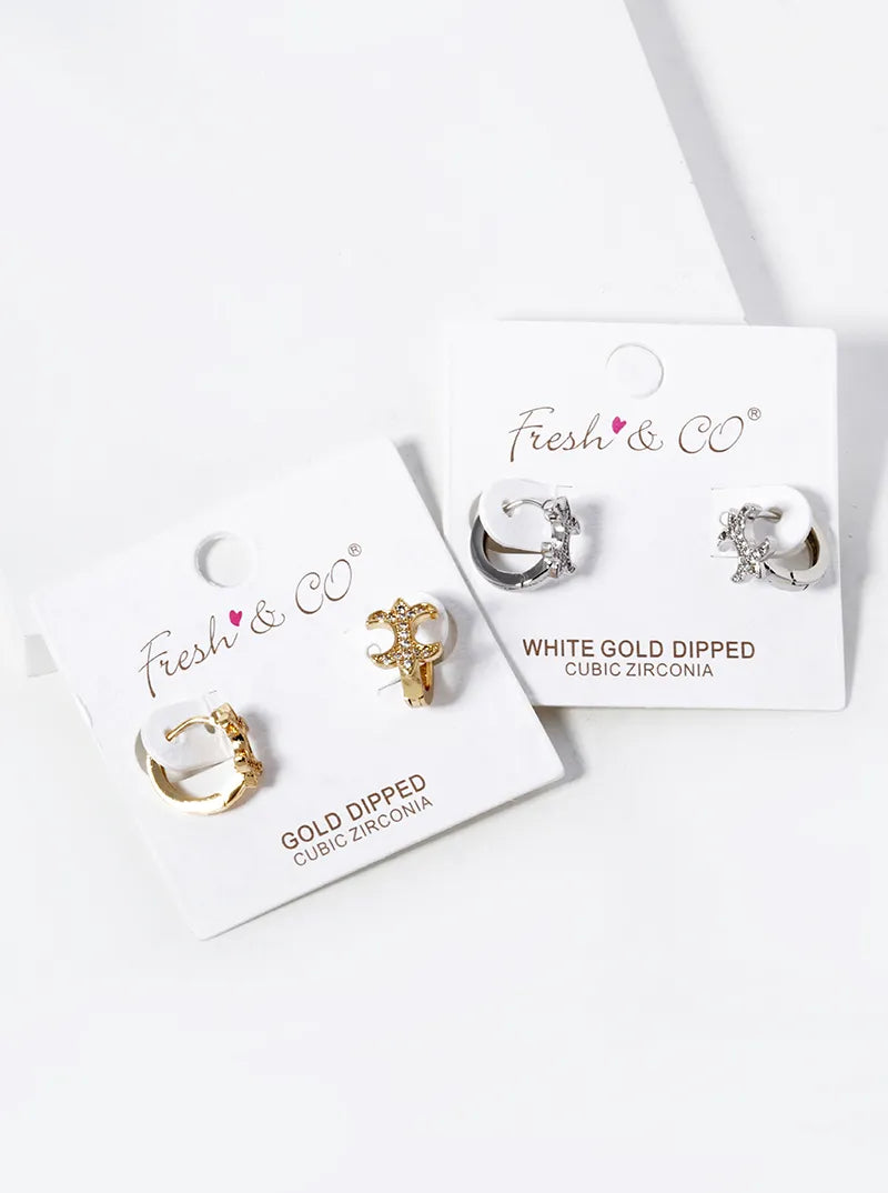 White Gold Dipped Designer Inspired CZ Pave Huggie Hoop Earrings