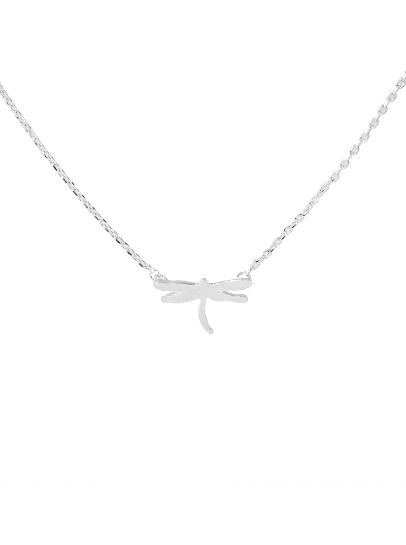 White Gold Dipped Dragonfly Pendant Necklace