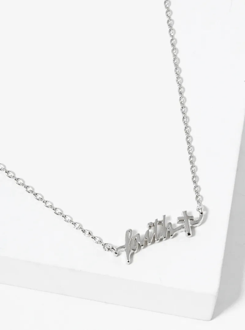 White Gold Dipped Faith Cross Pendant Religious Necklace