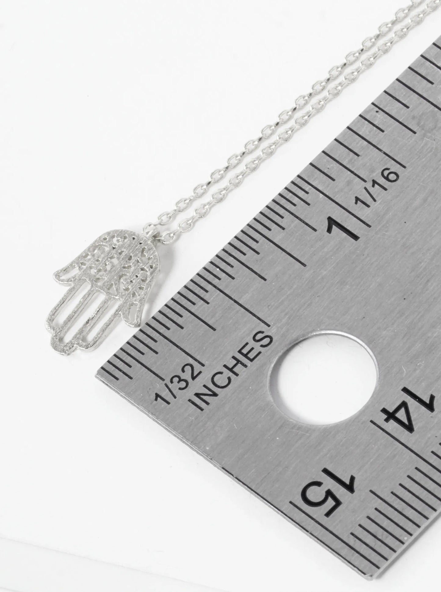 White Gold Dipped Filigree Hamsa Pendant Necklace