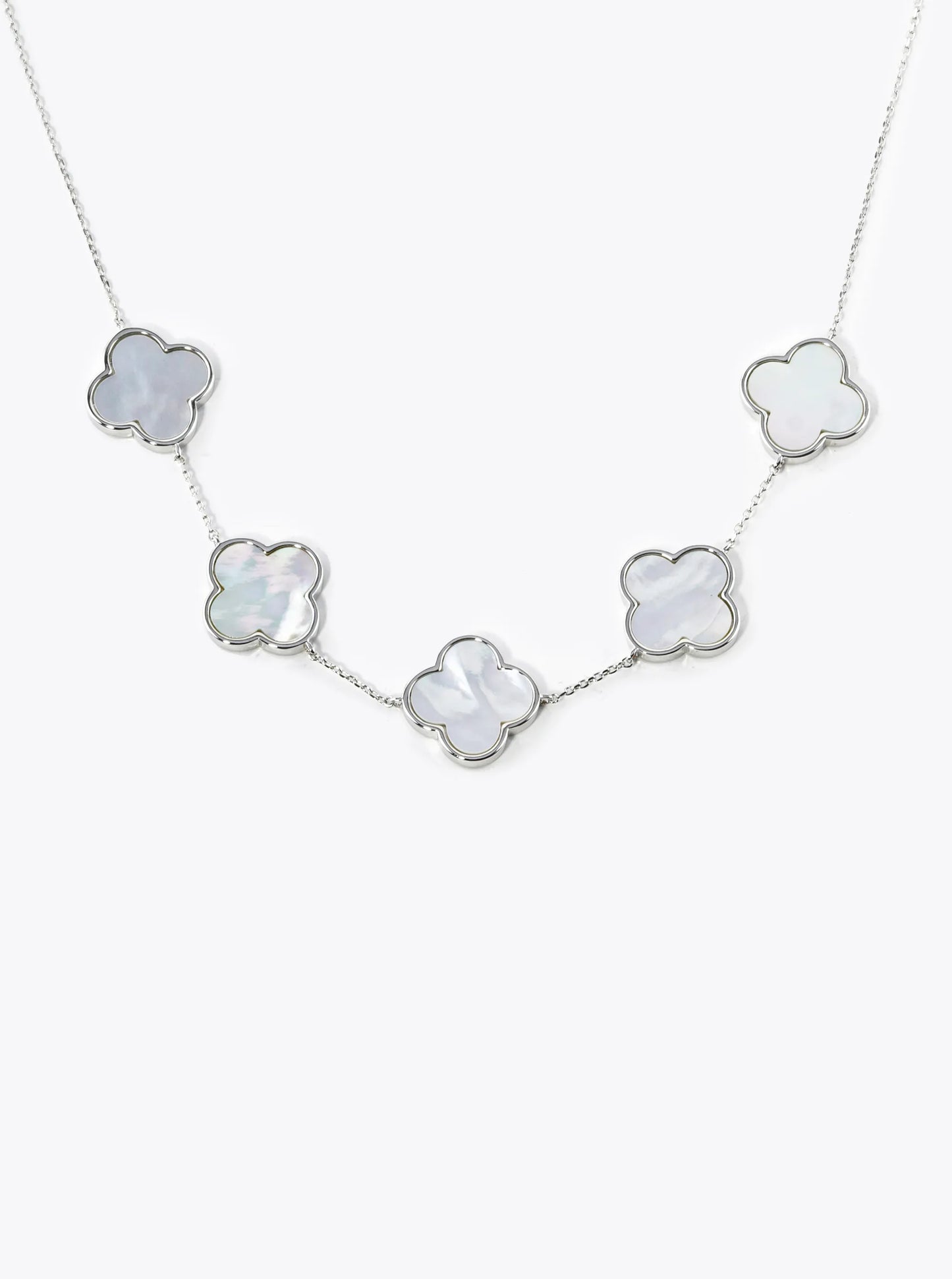 White Gold Dipped 22 And 12mm Double Quatrefoil Pendant Layered Necklace