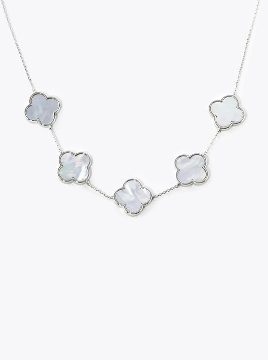 White Gold Dipped 22 And 12mm Double Quatrefoil Pendant Layered Necklace