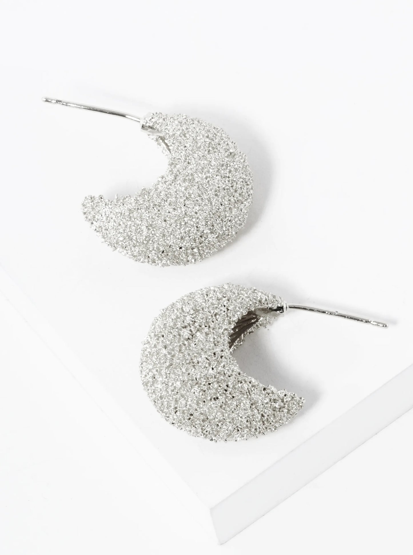 White Gold Dipped Frosted 18mm Open Hoop Earrings