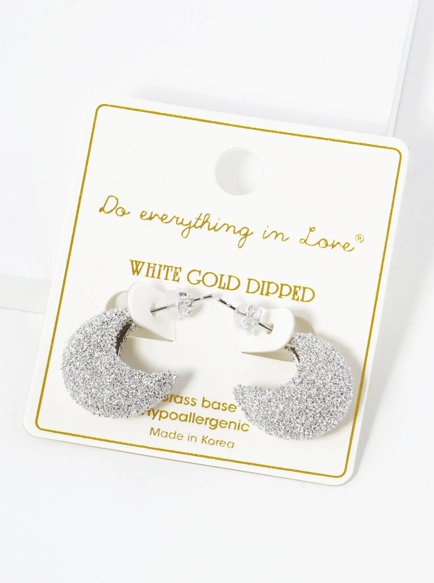 White Gold Dipped Frosted 18mm Open Hoop Earrings